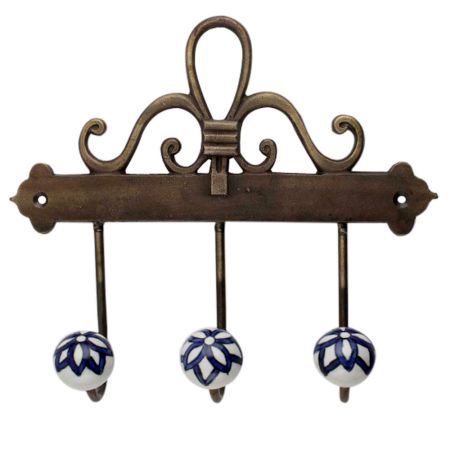 Navy Blue Floral Ceramic Iron Hooks